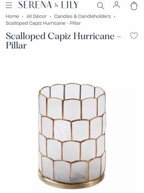 NWT Serena and Lily Scalloped Capiz Hurricane - 8 inch Pillar